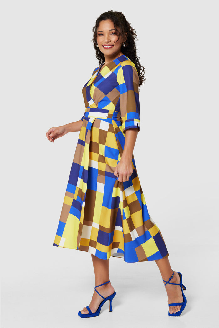 IMELDA HIGH-LOW WRAP DRESS (BLUE)