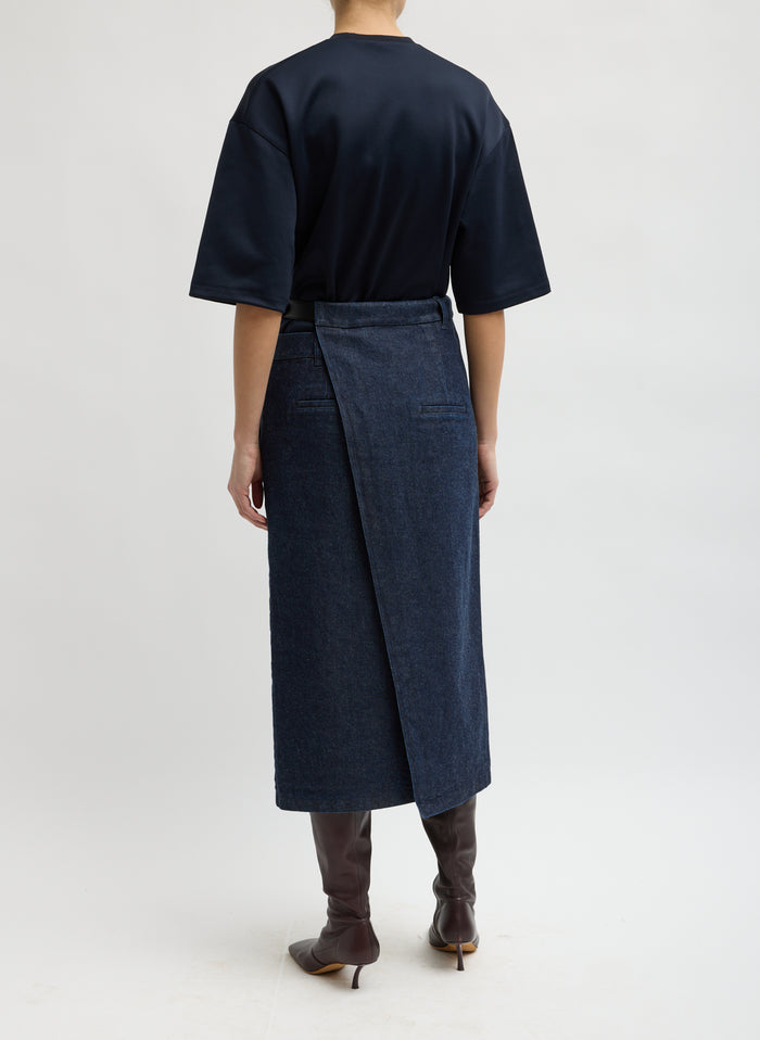 INDIGO DENIM DOUBLE APRON SKIRT