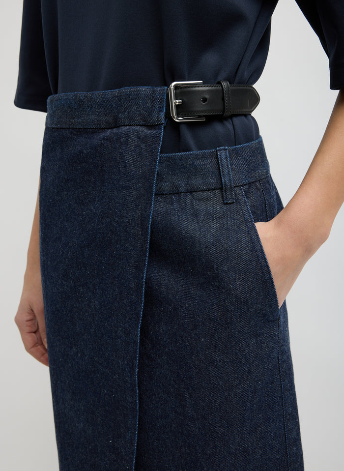 INDIGO DENIM DOUBLE APRON SKIRT