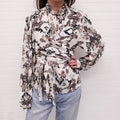 IRO CREAM PATTERN LONG SLEEVE TIE BLOUSE - SIZE 38