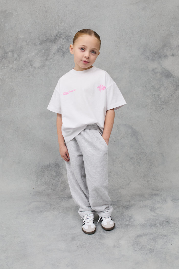 JNR BLURRED GRAPHIC EMBLEM T-SHIRT - WHITE/PINK