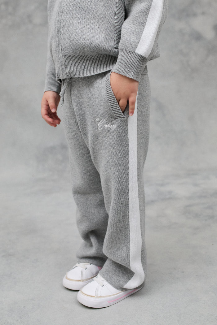 JNR SIDE STRIPE KNITTED JOGGERS - GREY MARL