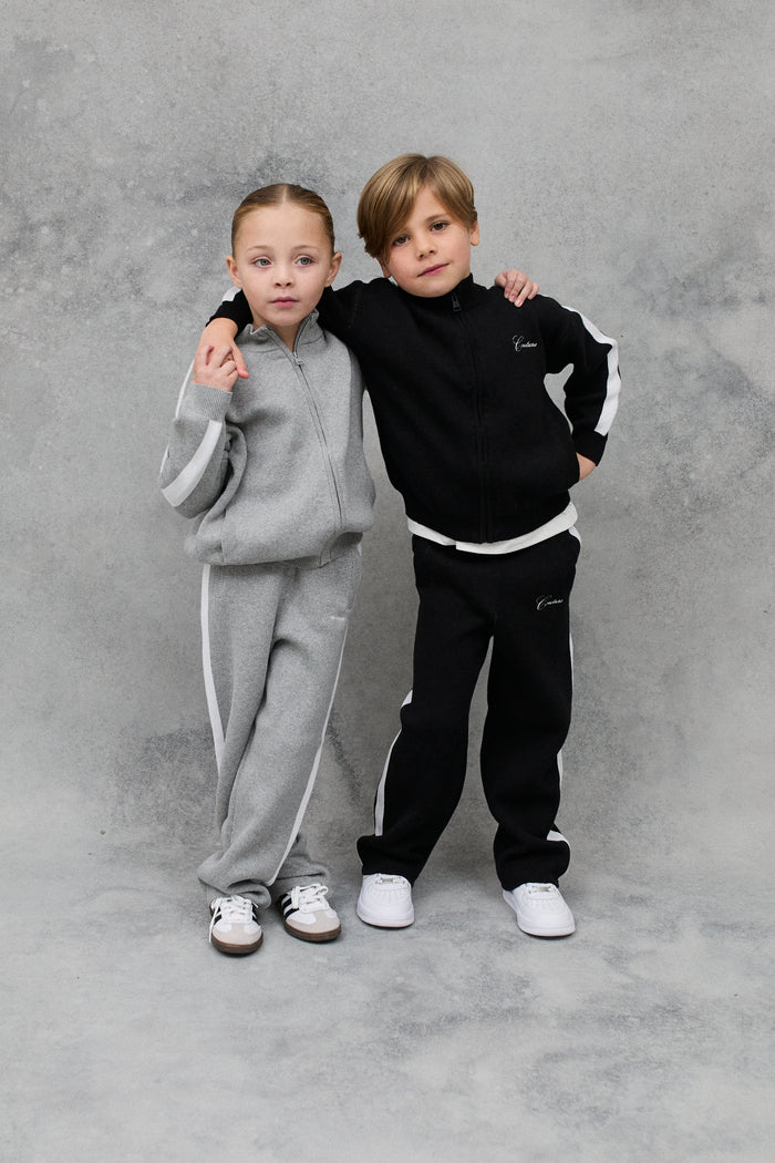 JNR SIDE STRIPE KNITTED JOGGERS - GREY MARL