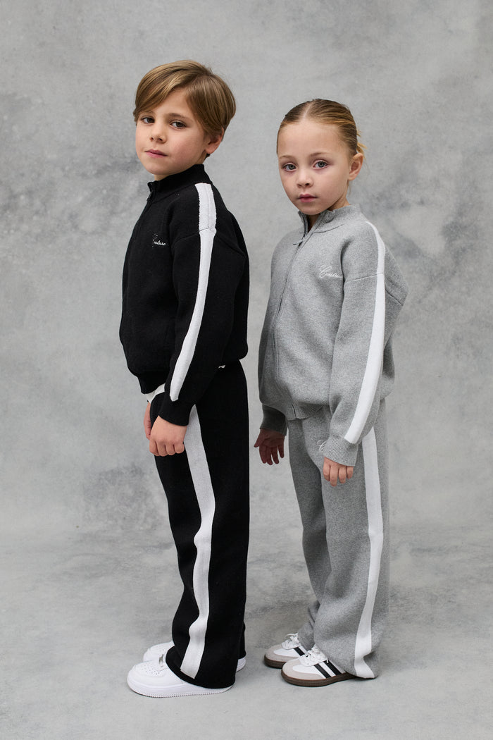 JNR SIDE STRIPE KNITTED ZIP THROUGH - BLACK