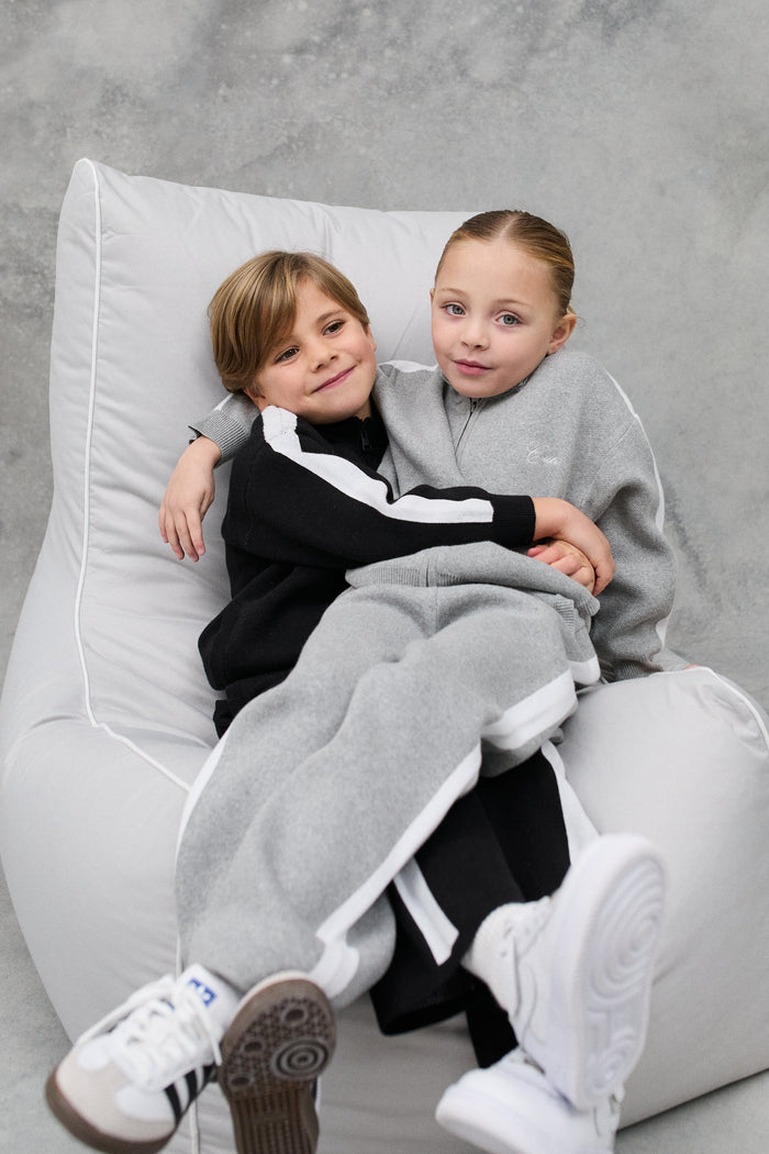 JNR SIDE STRIPE KNITTED ZIP THROUGH - GREY MARL