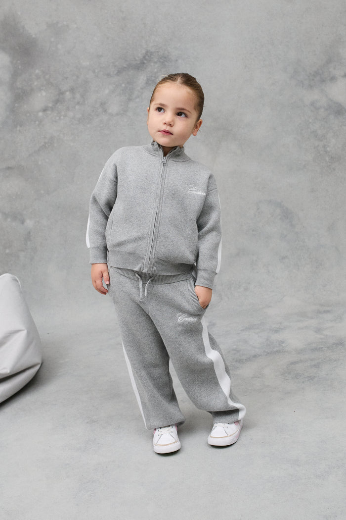 JNR SIDE STRIPE KNITTED ZIP THROUGH - GREY MARL