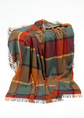 John Hanly Lambswool Throw Orange Green Yellow and Wine Check
