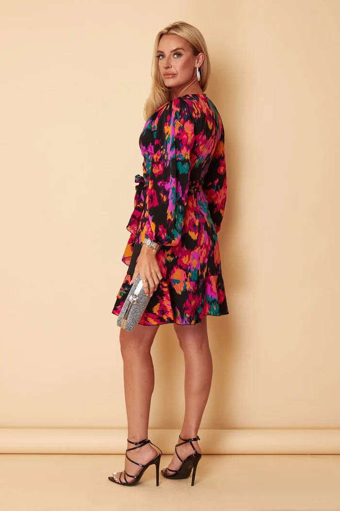 Katrina Abstract Long Sleeve Mini Dress (Multicolour )