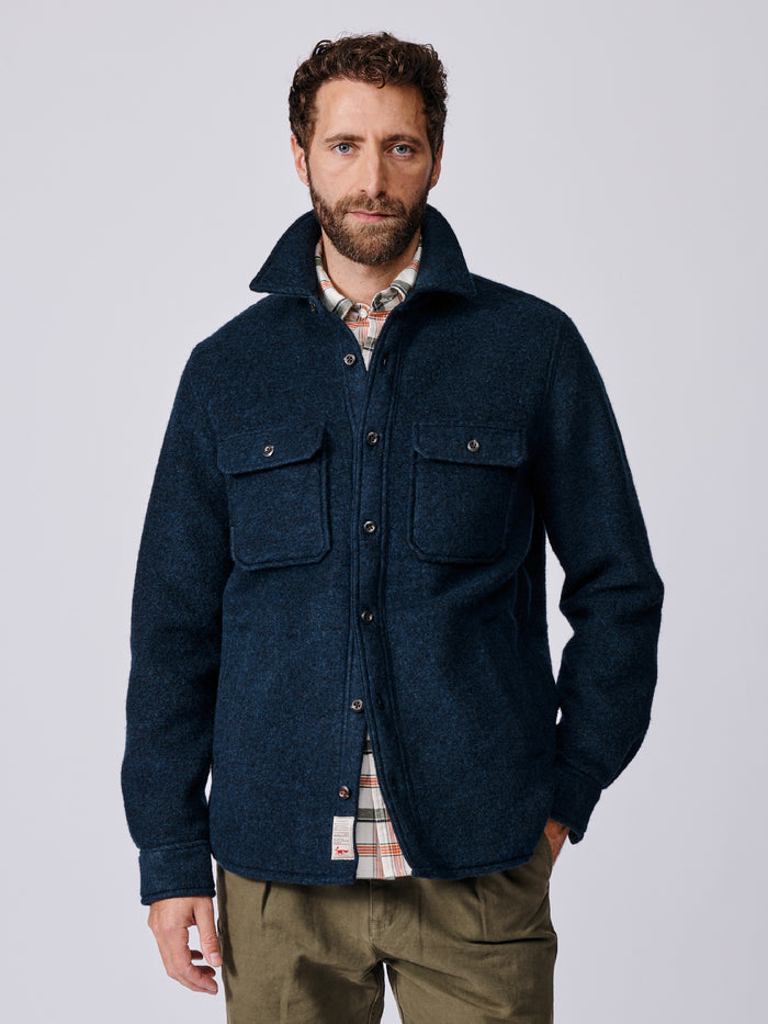 Aubin Navy Kendale Boiled Wool Overshirt | Overshirt