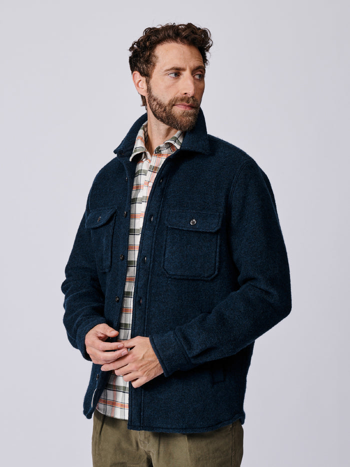 Aubin Navy Kendale Boiled Wool Overshirt | Overshirt
