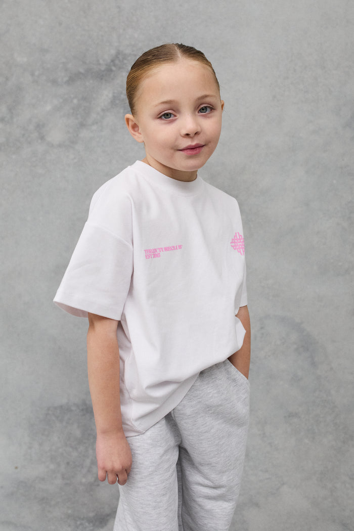 KIDS BLURRED GRAPHIC EMBLEM T-SHIRT - WHITE/PINK