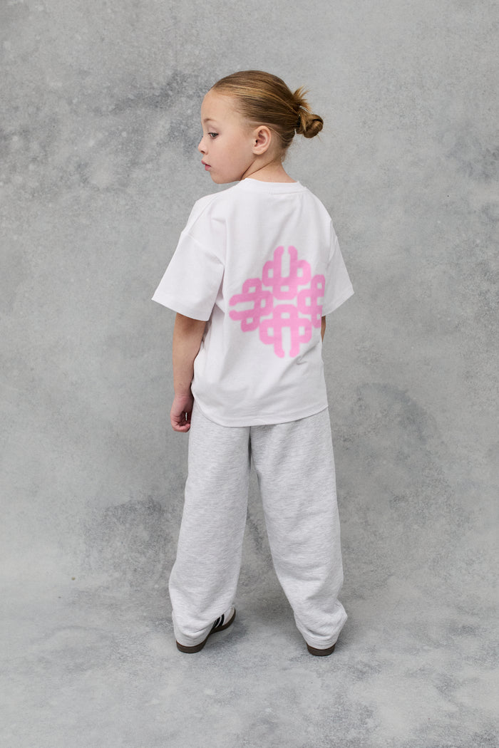 KIDS BLURRED GRAPHIC EMBLEM T-SHIRT - WHITE/PINK