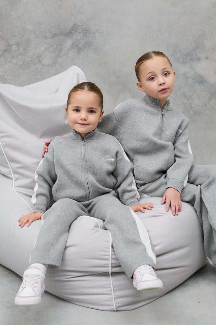 KIDS SIDE STRIPE KNITTED JOGGERS - GREY MARL
