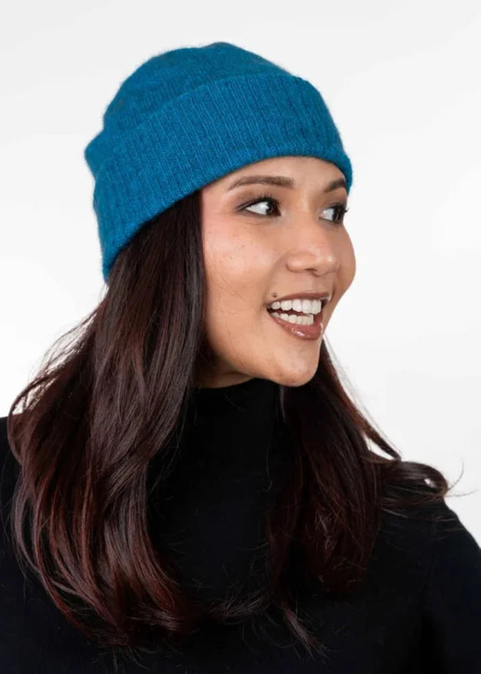 Possum and Merino  KO2021 Lightweight Beanie - A lighter weight, single thickness beanie with a ribbed turned back edge.  One size.  Made proudly in New Zealand from a premium blend of 40% possum fur, 50% merino lambswool & 10% mulberry silk.