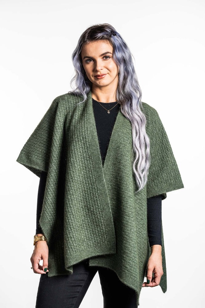Possum and Merino  KO553 Zig Zag Textured Cape - A great throw on and go piece in a detailed zig zag pattern.  Available only in size Small or Large  Made proudly in New Zealand from a premium blend of 40% possum fur, 50% merino lambswool & 10% mulberry silk.
