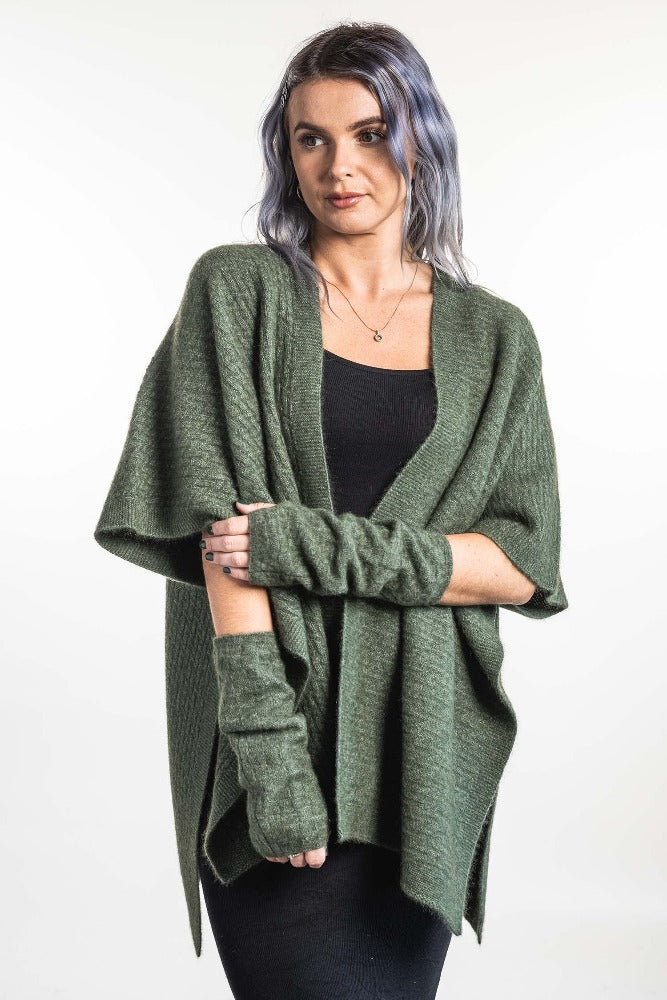 Possum and Merino  KO553 Zig Zag Textured Cape - A great throw on and go piece in a detailed zig zag pattern.  Available only in size Small or Large  Made proudly in New Zealand from a premium blend of 40% possum fur, 50% merino lambswool & 10% mulberry silk.