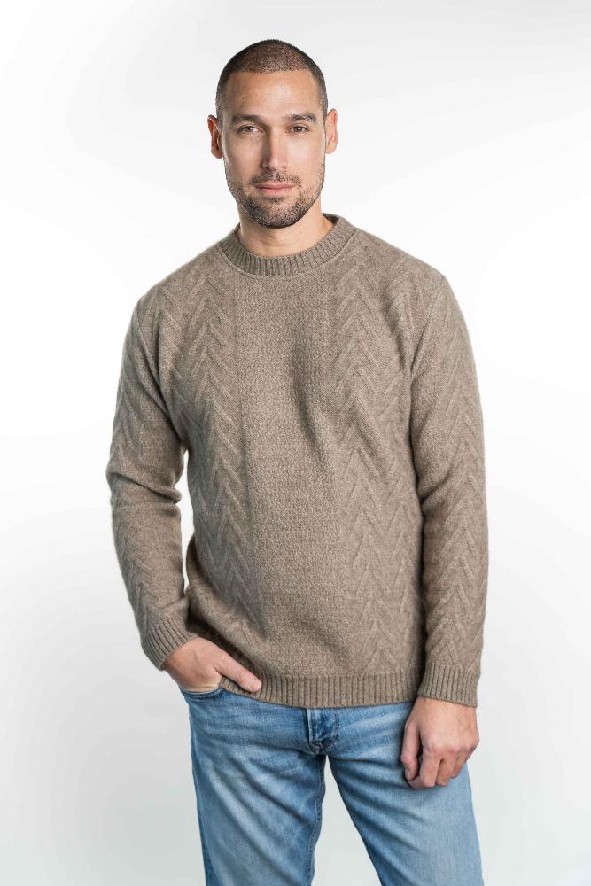 Possum and Merino  KO868 Crew Neck Aran Jumper - A crew neck style jumper featuring a stunning textured aran pattern on the front and sleeves.  Made proudly in New Zealand from a premium blend of 40% possum fur, 50% merino lambswool & 10% mulberry silk.