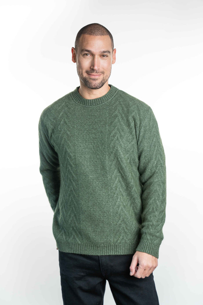 Possum and Merino  KO868 Crew Neck Aran Jumper - A crew neck style jumper featuring a stunning textured aran pattern on the front and sleeves.  Made proudly in New Zealand from a premium blend of 40% possum fur, 50% merino lambswool & 10% mulberry silk.