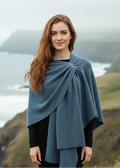 Lambswool Draped Shawl - Denim Blue Asymmetrical Wrap