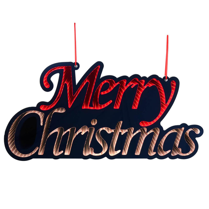 Merry Christmas sign infinity mirror with red and gold LED lights