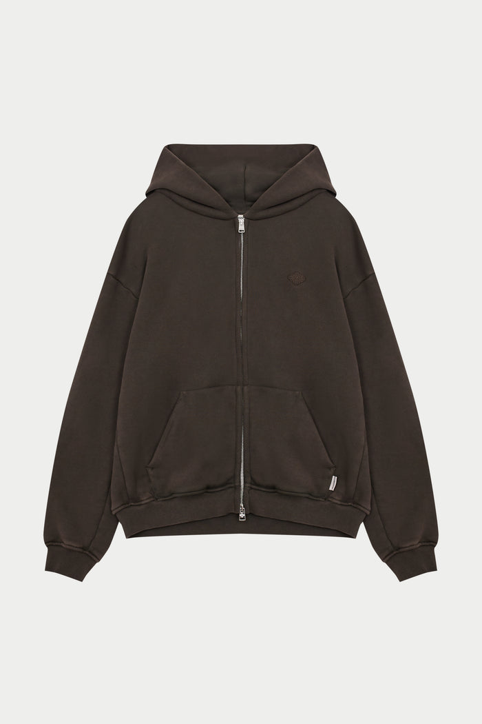 LAUNDERED CLASSICS ZIP THROUGH HOODIE - WASHED BROWN
