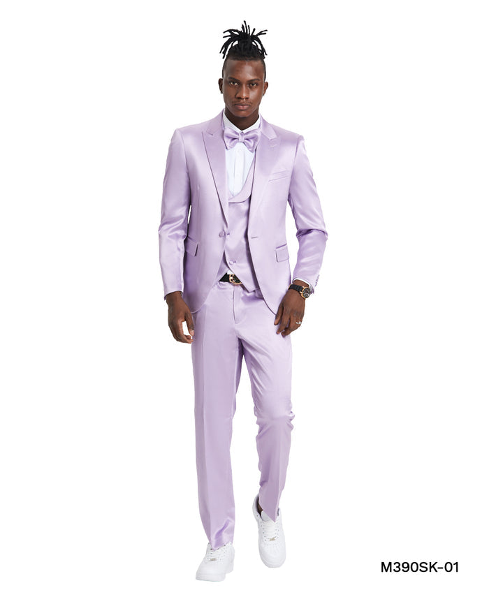 Lavender Solid Shiny U-Shape Vest Mens-suit - Giorgio's Menswear
