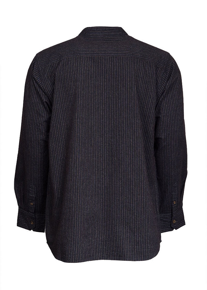 Lee Valley Cotton Grandfather Shirt | Black with Red / Brown Stripe