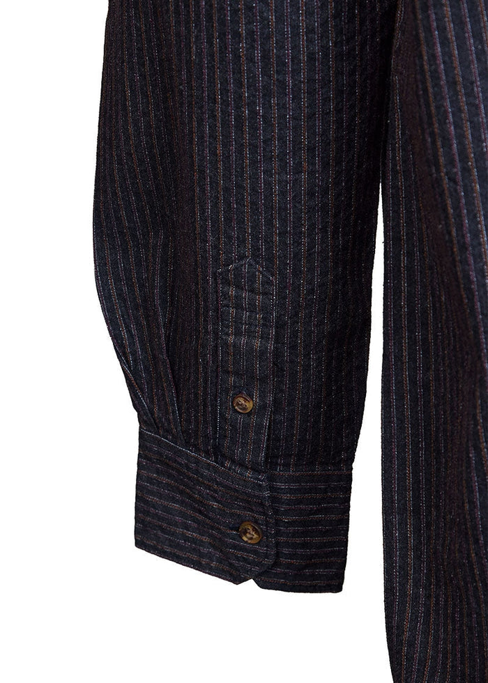 Lee Valley Cotton Grandfather Shirt | Black with Red / Brown Stripe