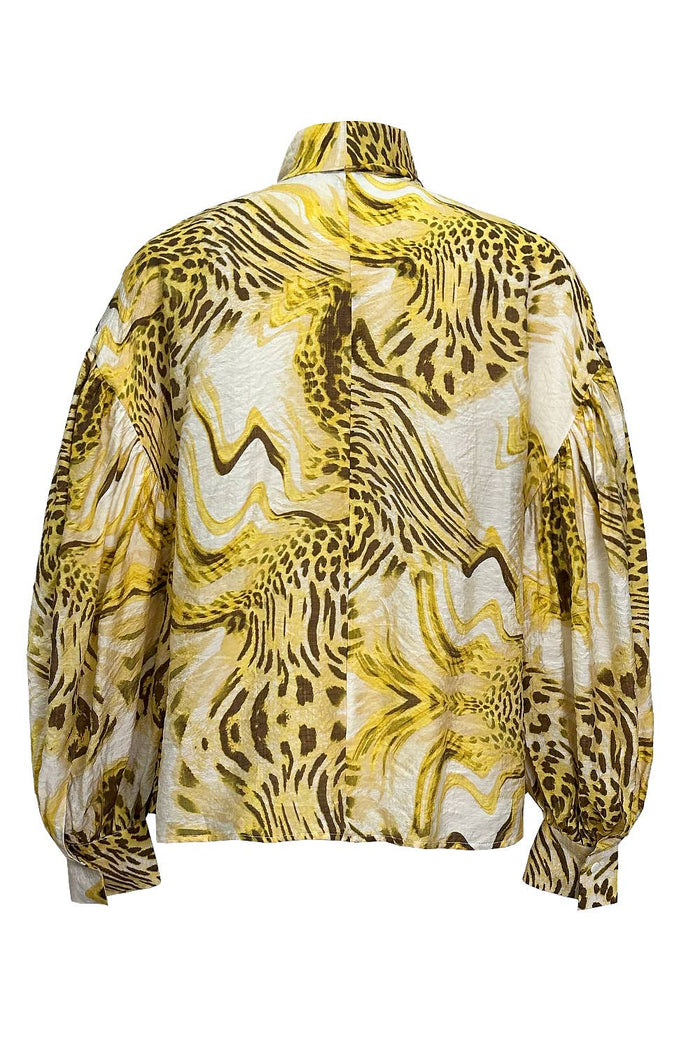 Style the Leopard Print Balloon Sleeves Tie Neck Blouse exclusively at Born To Glam