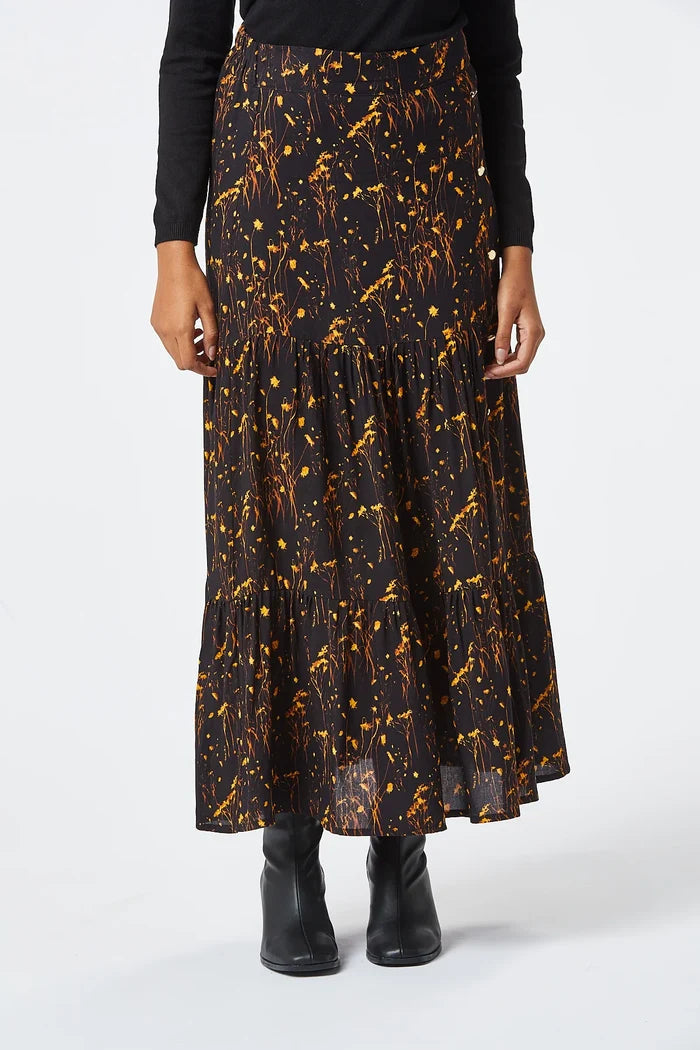 LIDY MIDI SKIRT (BLACK/RUST)