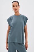 Light Weight Sweatshirting Sleeveless Easy Top - Blue Grey
