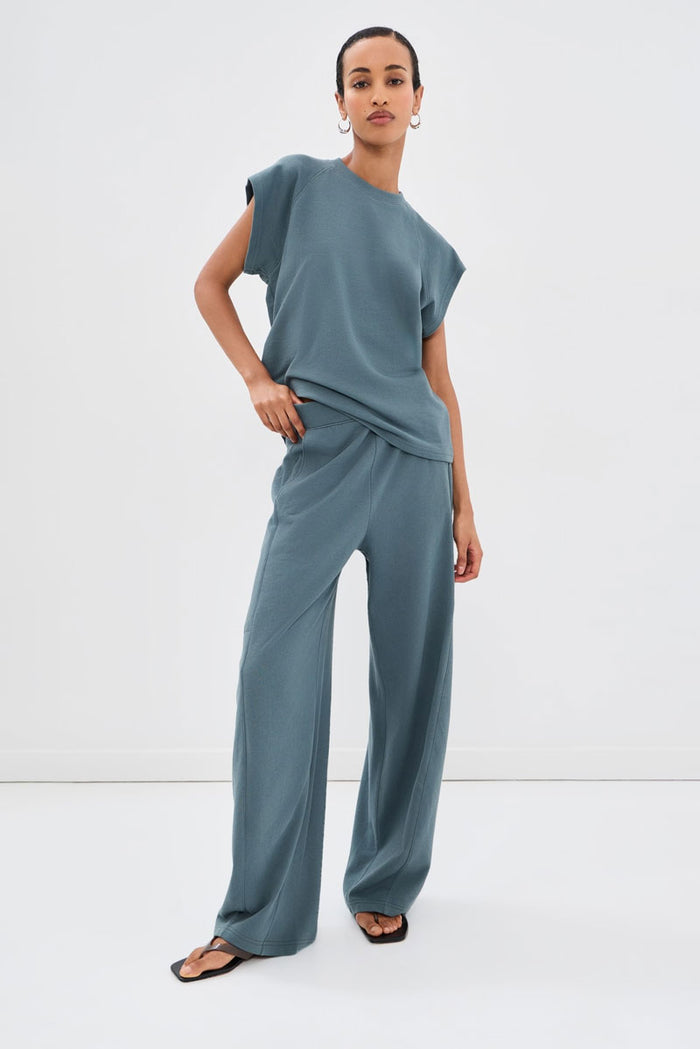 Light Weight Sweatshirting Sleeveless Easy Top - Blue Grey