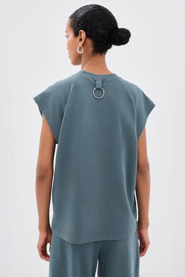 Light Weight Sweatshirting Sleeveless Easy Top - Blue Grey