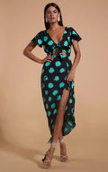 LILY DRESS (GREEN ON BLACK DOT)