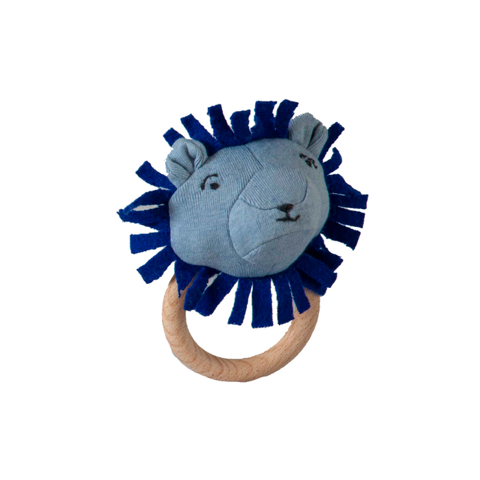 Lion Rattle Knitted Light & Dark Blue Stuffed/Plush/Soft Toy | 100% Premium Cotton