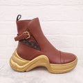 LOUIS VUITTON BROWN AND GOLD 'ARCHLIGHT' ANKLE BOOTS - SIZE 36