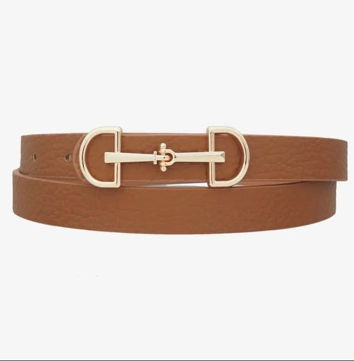 Lux Equestrian D-Ring Horse Bit Leather Skinny Belt