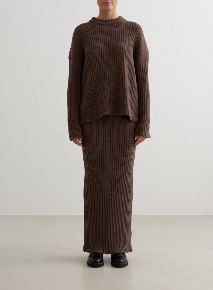 Macchiato Rib Knit Sweater & Skirt Set