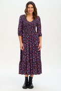 Magdalene Midi Shirred Dress - Multi Leopard Love