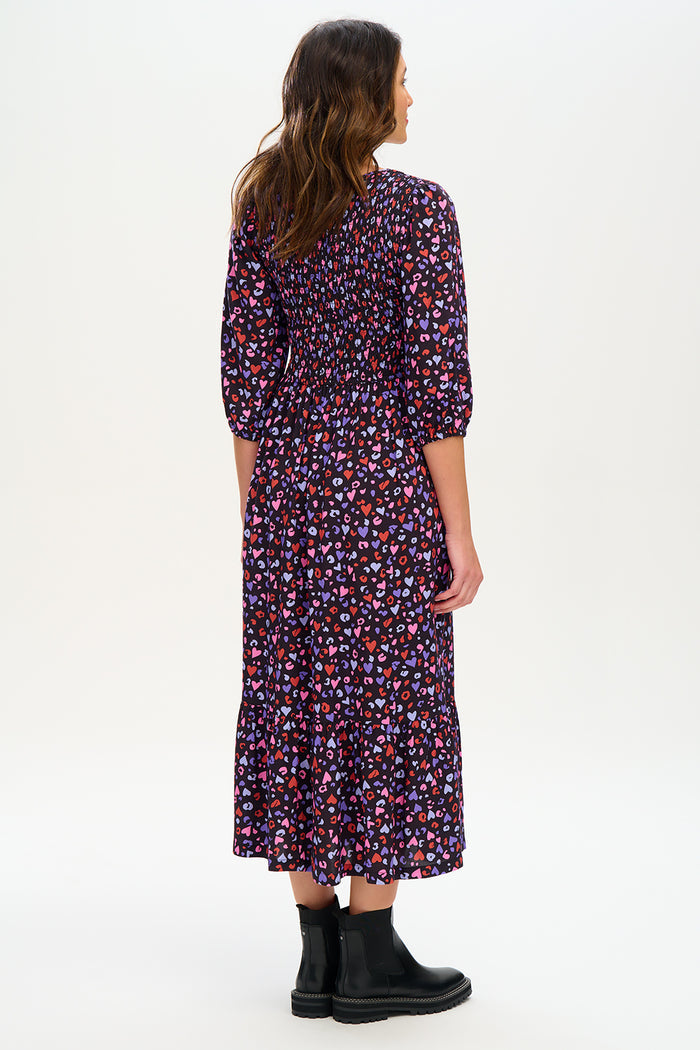 Magdalene Midi Shirred Dress - Multi Leopard Love
