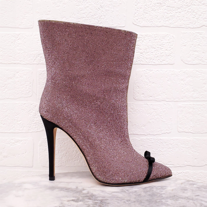 MARCO DE VINCENZO PINK CRYSTAL HEELED BOOTIES WITH PVC - SIZE 37