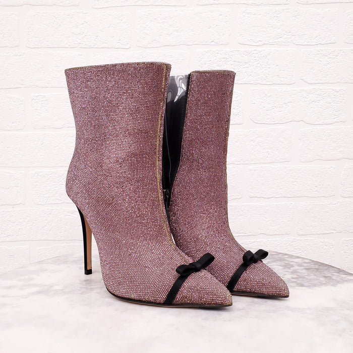 MARCO DE VINCENZO PINK CRYSTAL HEELED BOOTIES WITH PVC - SIZE 37