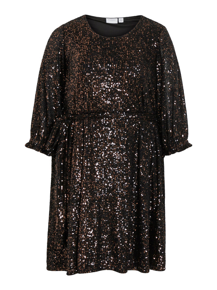 MAYA U-NECK SHORT DRESS (BLACK/BRONZE)
