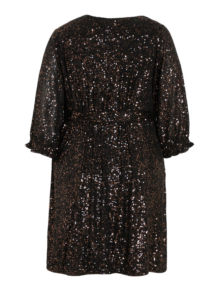 MAYA U-NECK SHORT DRESS (BLACK/BRONZE)