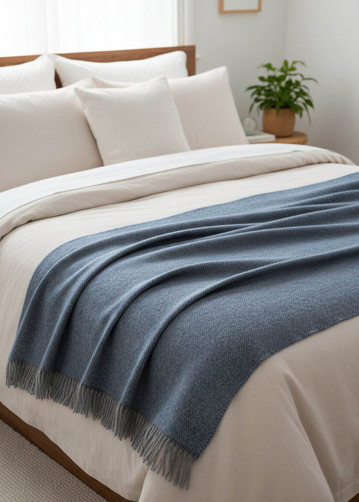 Mcnutt Wool Throw | Cosy Periwinkle