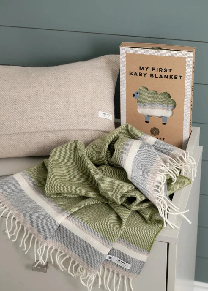 McNutt of Donegal Willow Green Baby Blanket | Pure Merino Lambswool