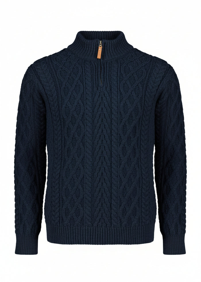 Mens Navy Half Zip Aran Crafts Sweater - Skellig Gift Store