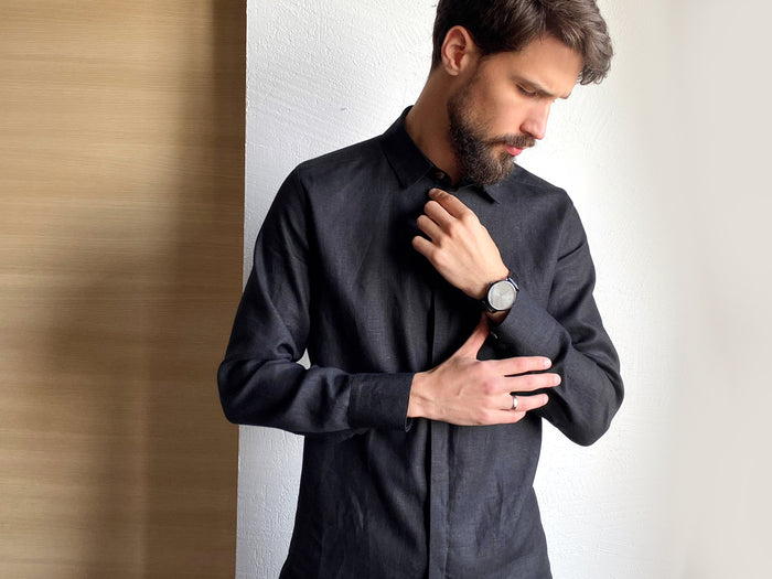 Men’s Classic Collar Linen Shirt HOLLY in Black