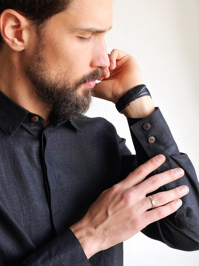 Men’s Classic Collar Linen Shirt HOLLY in Black