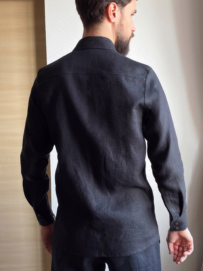 Men’s Classic Collar Linen Shirt HOLLY in Black